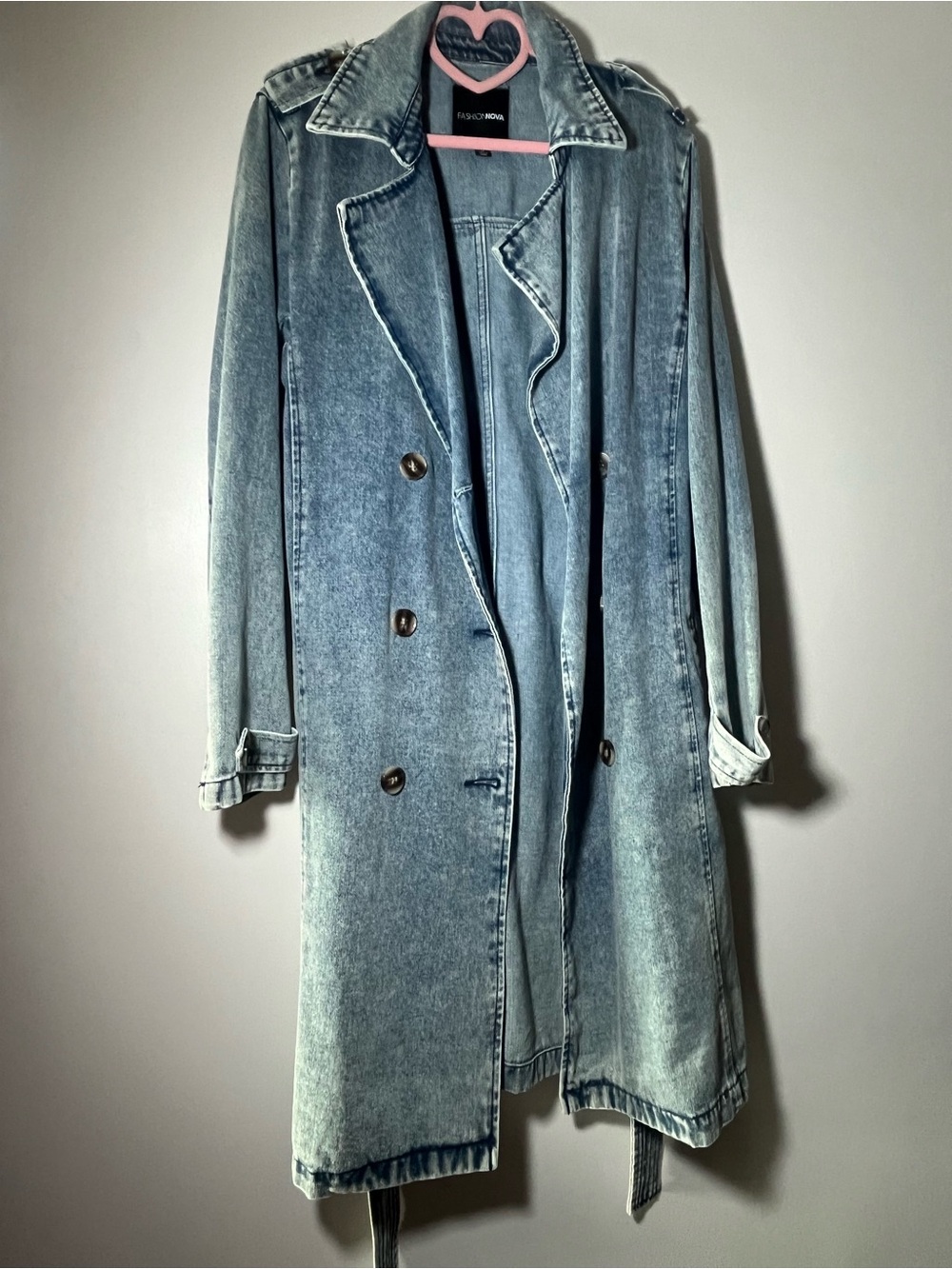 Fashion Nova Light Blue Denim Trench Coat